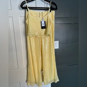 4th and Reckless Viella Sequin Set Yellow Size Medium Trouser Pants Tank Top NWT